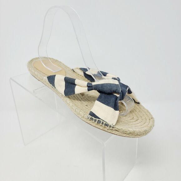 J. Crew Knotted Espadrille Slides in Stripe Sandals White Navy J2580, Sz 10 NEW - Picture 1 of 5
